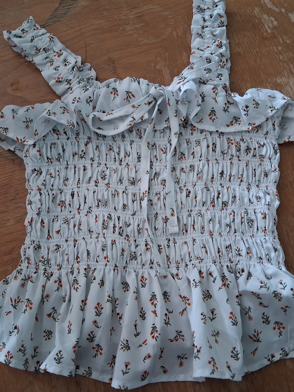 Smocked Floral Crop Top in Light Blue with Tie Front